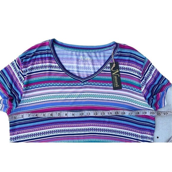 Natural Reflections Blue Tribal Stripe Multi Color Loose Fit Sleep Shirt Size L - Picture 9 of 16